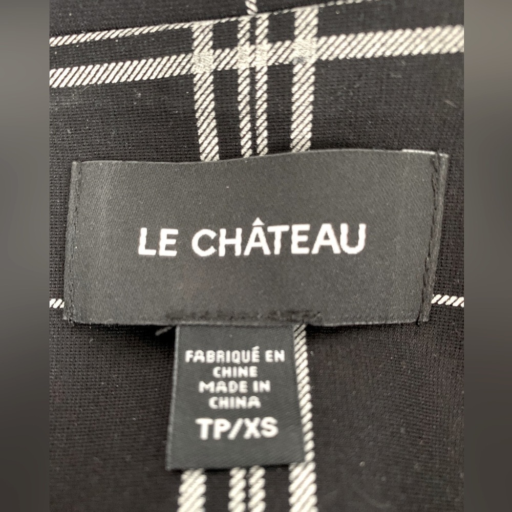 Le Chateau Open Long Blazer Black/ White checker print with pockets SZ: XS/S - Picture 5 of 7
